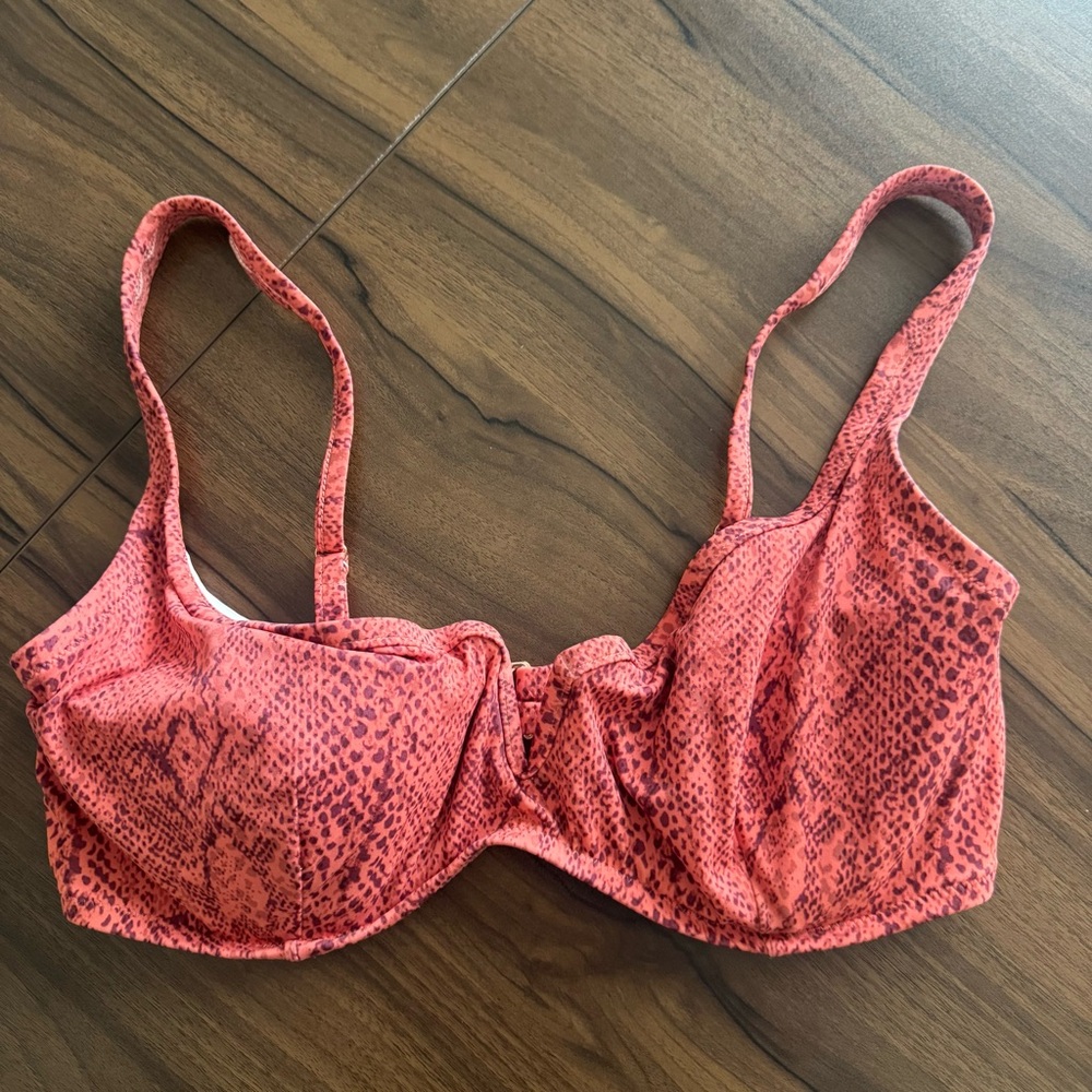 Shade & Shore Coral Red Snakeskin Print Bikini Top
